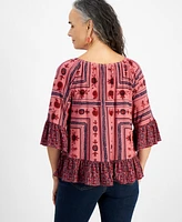 Style & Co Women's Printed On-Off Knit Top, Created for Macy's