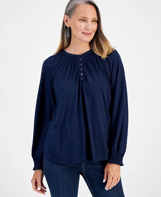 Style & Co Women's Long-Sleeve Smocked-Shoulder Top, Created for Macy's