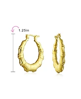 Bling Jewelry Light Weight Hollow Medium Bamboo Hoop Earrings For Women Gold Plated Brass For Women Diameter 1.25 Inch