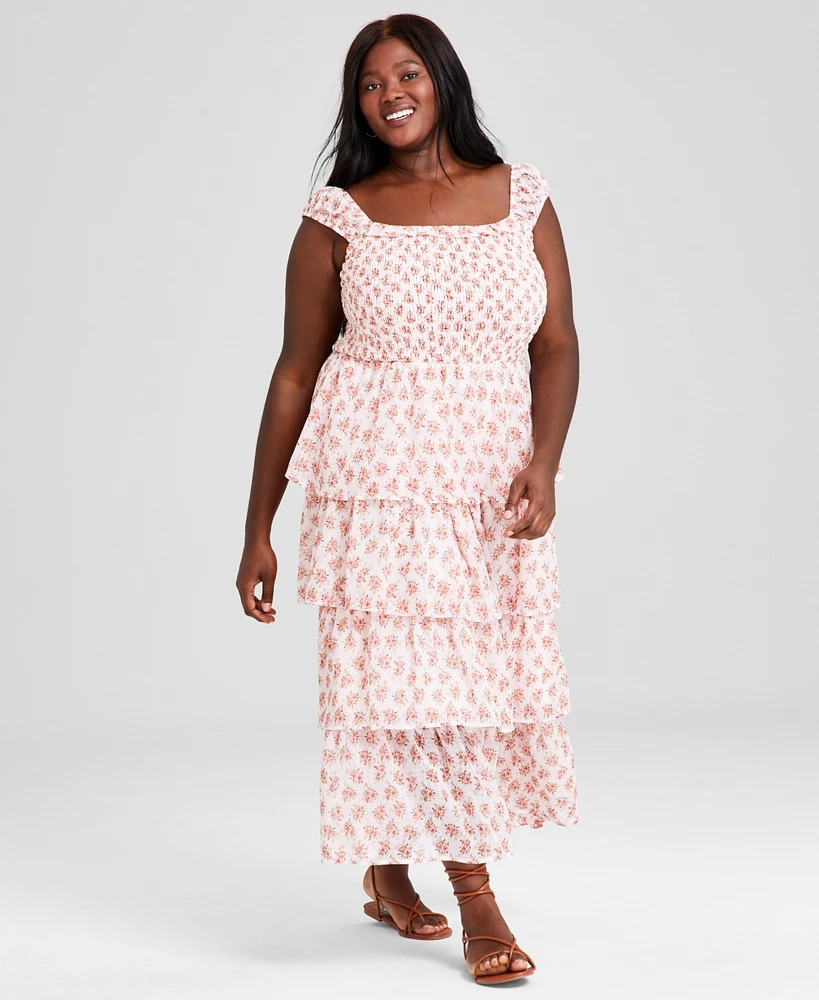 And Now This Plus Printed Tiered Smocked Maxi Dress, Created for Macy's