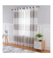 Caromio Branches Silver Foil Stripe Grommet Sheer Window Curtain Panels