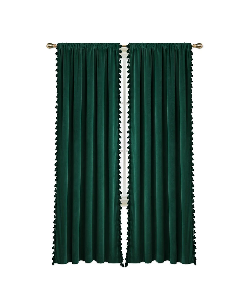 Caromio Tassels Velvet Room Darkening Rod Pocket Window Curtain Panels, 42" x 63"