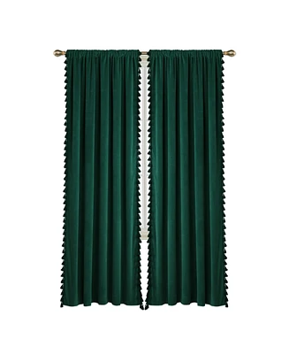 Caromio Tassels Velvet Room Darkening Rod Pocket Window Curtain Panels, 42" x 63"