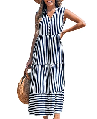Cupshe Women's Striped Tiered Ruffled Maxi Beach Dress