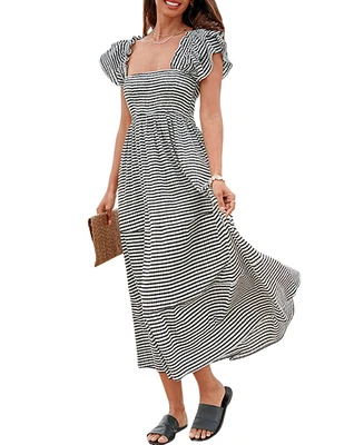 Cupshe Women's Gingham Bubble Sleeve Maxi Beach Dress