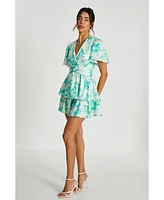 Quiz Women's Abstract Floral Satin Frill Romper