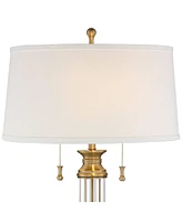 Vienna Full Spectrum Rolland Traditional Table Lamp with Usb Charging Port 30" Tall Antique Brass Metal 2-Light Tapered Drum Shade for Living Room Bed