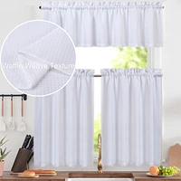 Caromio 3Pc Waffle Weave Rod Pocket Kitchen Curtain Tier and Valance Set
