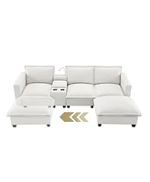 Mondawe 109x57"Modern Sectional Cloud Sofa with Console,Usb Charging Port,Reading Light,Cup Holder,4 Seat Chenille Modular Couch