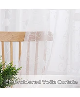 Caromio Floral Embroidered Grommet Voile Sheer Window Curtain Panels, 52" x 63"