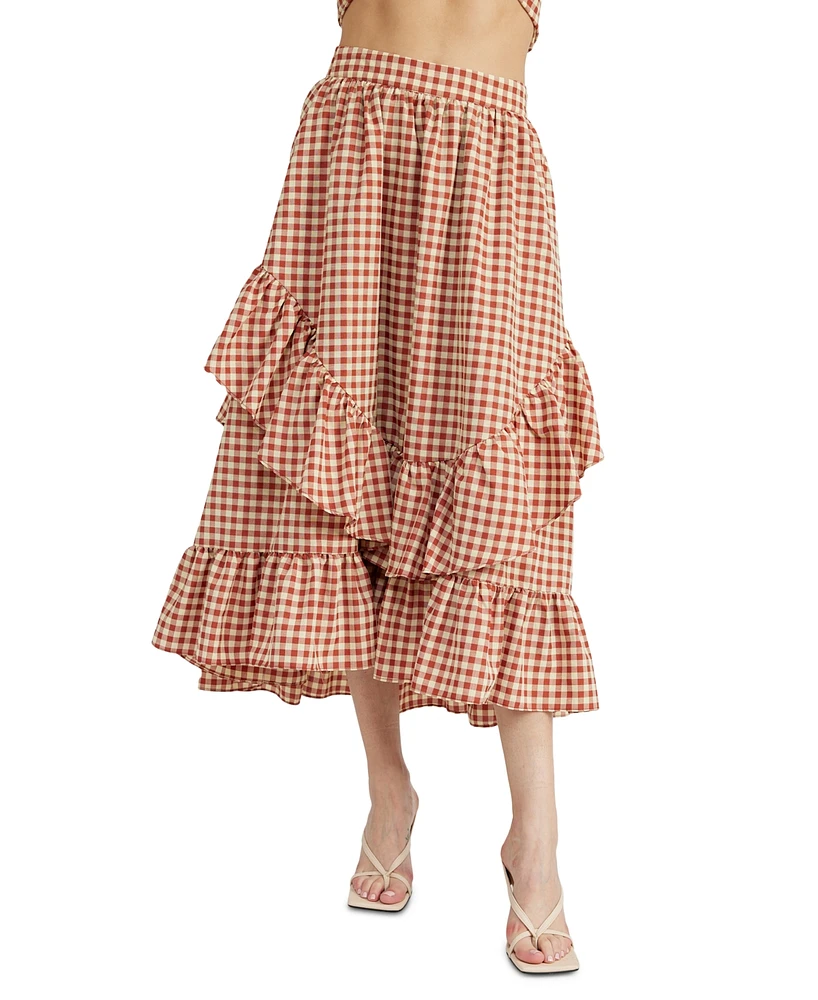 En Saison Women's Juni Tiered-Ruffle Gingham Midi Skirt