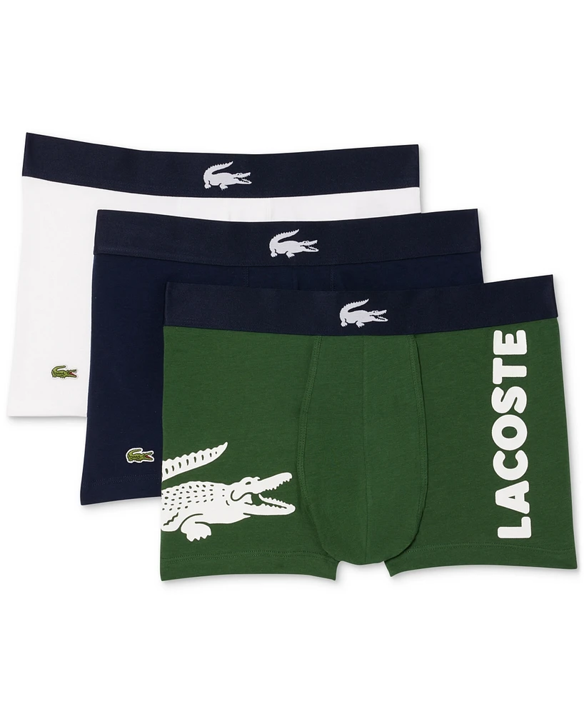 Lacoste Men's 3pk. Regular-Fit Big Croc Logo Trunk Underwear