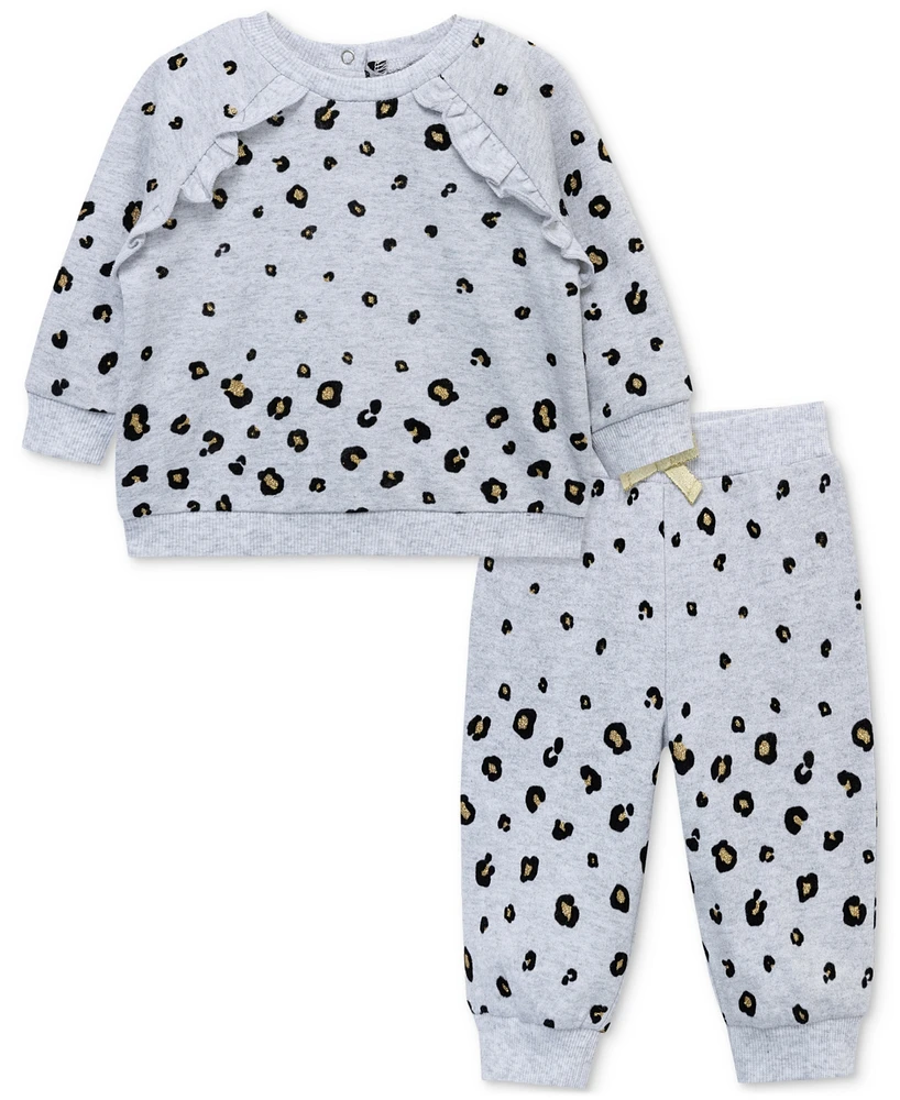 Little Me Baby Girls 2-Pc. Leopard-Print Sweatshirt & Sweatpants Set