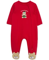 Little Me Baby 1st Holiday Bear Footed Cotton Coverall