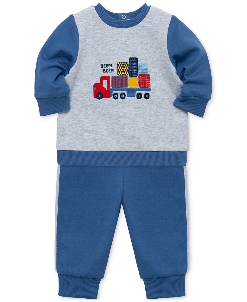 Little Me Baby Boys Cotton Truck Sweatshirt & Pants Set