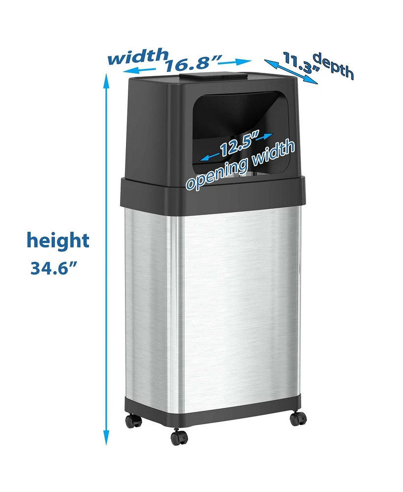 iTouchless Stainless Steel Dual Push Door Trash Can with AbsorbX Odor Filter and Wheels, Silver