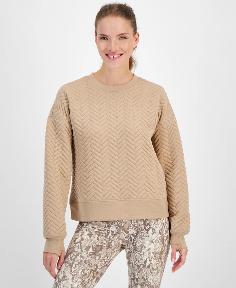 Id Ideology Women's Relaxed Quilted Crewneck Pullover, Created for Macy's