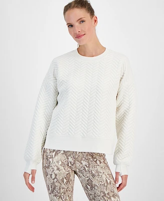Id Ideology Women's Relaxed Quilted Crewneck Pullover, Created for Macy's