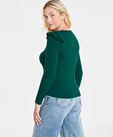 On 34th Women's Ruffle-Trim Ribbed Long-Sleeve Top, Created for Macy's