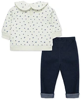 Little Me Baby Floral-Patterned Quilted Sweatshirt & Knit Denim Pants, 2 Piece Set