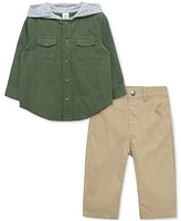 Little Me Baby Boys Cotton Hooded Shirt & Pants, 2 Piece Set