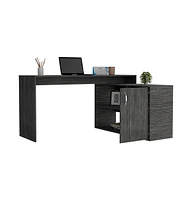 Fm Furniture Dallas L-Shaped Home Office Desk, Two Shelves, Single Door Cabinet