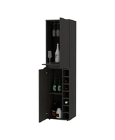 Fm Furniture Maya Tall Bar Cabinet, Seven Built-in Wine Rack, Extendable Shelf, Double Door Cabinet