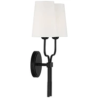 Melody Modern Wall Sconce Lighting Sconce Black Hardwired 19 1/2" High 2-Light Fixture White Linen Shade for Bedroom Bedside Living Room Home Hallway