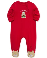 Little Me Baby 1st Holiday Bear Footed Cotton Coverall