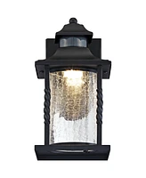 West ray Outdoor Wall Light Fixture Led Black Lantern 11 1/2" Clear Crackled Glass Motion Sensor Dusk to Dawn for Exterior House Porch Patio Outside D