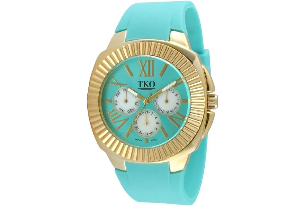 Tko Women's Gold-Tone Turquoise Multi-Function Watch with Soft Silicone Rubber Band