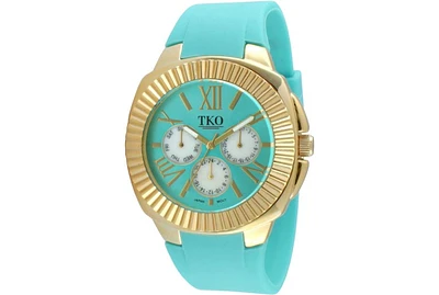 Tko Women's Gold-Tone Turquoise Multi-Function Watch with Soft Silicone Rubber Band