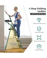 Costway 4 Step Ladder Folding Portable Anti-Slip Steel Step Stool 330lbs with Tool Platform