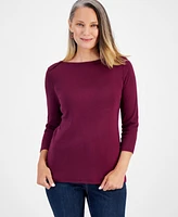 Style & Co Women's Pima Cotton 3/4-Sleeve Boat-Neck Top, Regular Petite, Created for Macy's