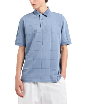 A|X Armani Exchange Men's Short Sleeve Large Grid Pattern Polo Shirt