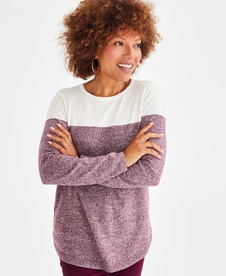 Style & Co Petite Cotton Colorblocked Curved-Hem Sweater, Created for Macy's