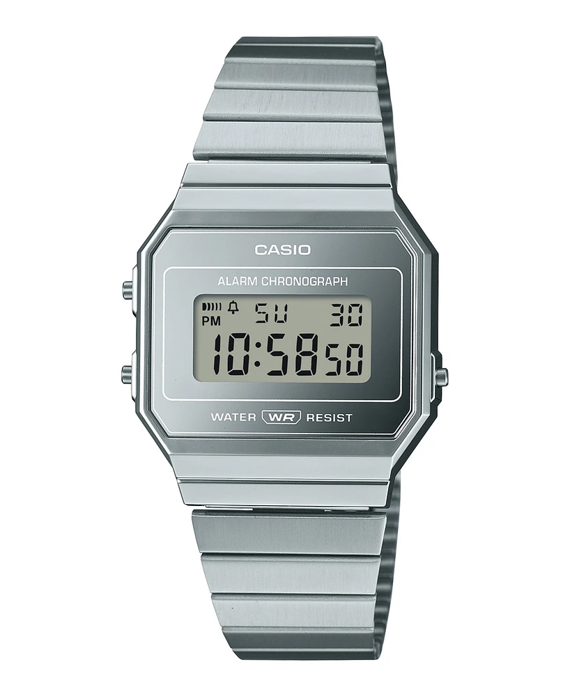 Casio Unisex Digital Silver Tone Stainless Steel Watch, 35.5mm A700WEV-7AVT