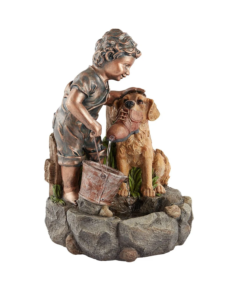 Northport Modern Boy Plays with Dog Outdoor Floor Water Fountain 24 3/4" High Modern for Garden Backyard Patio Porch Home Bedroom House Living Room Re