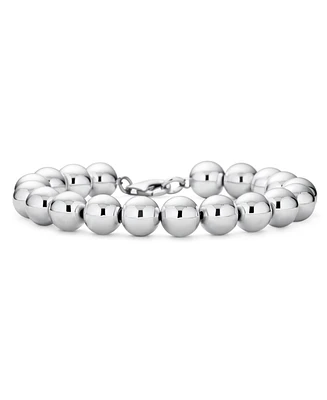 Bling Jewelry Simple Plain Hand Strung Polish Round Light Weight Sterling Silver Bead 10MM Ball Strand Bracelet For Women Inch