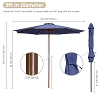 Yescom 9FT Wooden Patio Umbrella UV30+ for Beach Pool Wedding Party Table Market Garden Yard Hotel Deck Cafe Navy