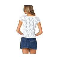 Edikted Women's Orly Floral Ribbed Top