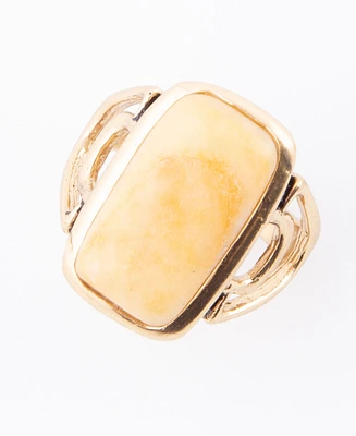 Barse Luster Yellow Agate Golden Bronze Rectangle Ring