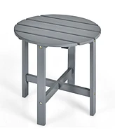 Gymax 18'' Patio Round Side End Coffee Table Wooden Slat Garden Deck Grey