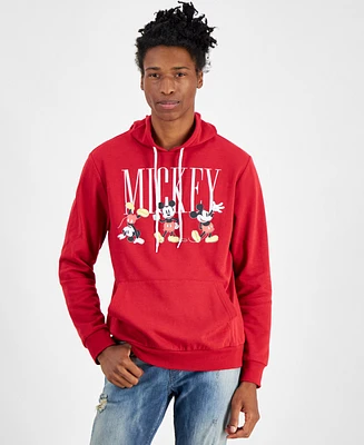 Hybrid Men's Mickey Mouse Three Mickeys Regular-Fit Printed Fleece Hoodie