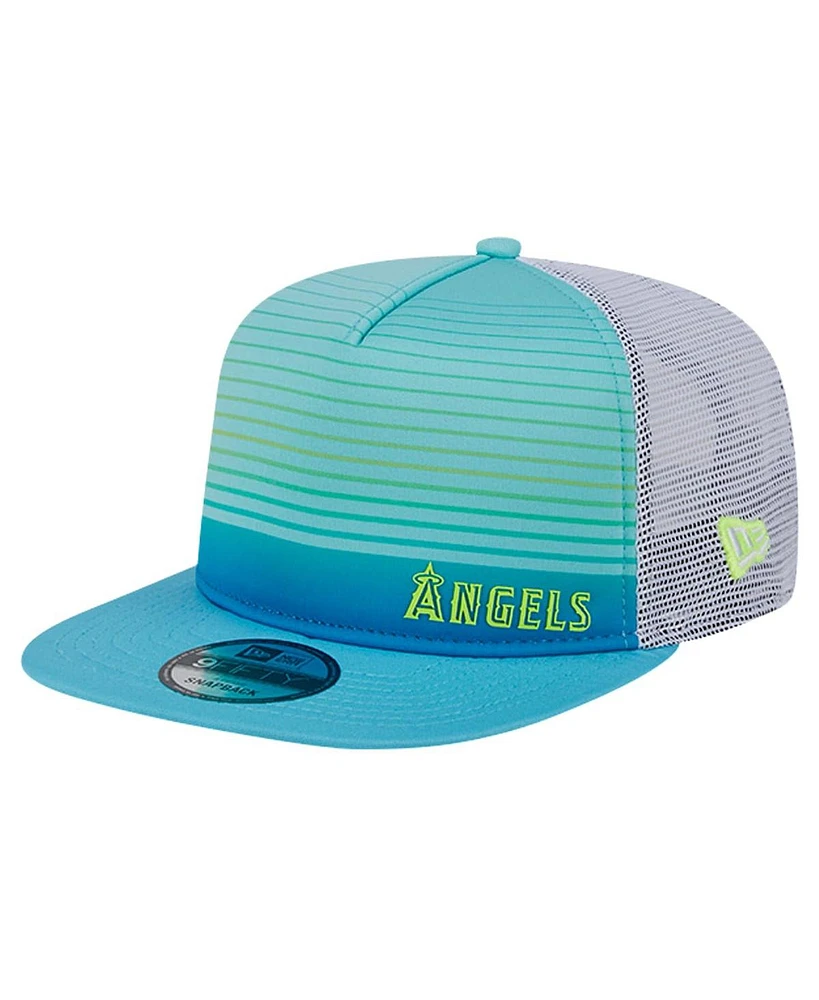 New Era Men's Aqua Los Angeles Angels Neon Horizon A-Frame Trucker 9FIFTY Snapback Hat