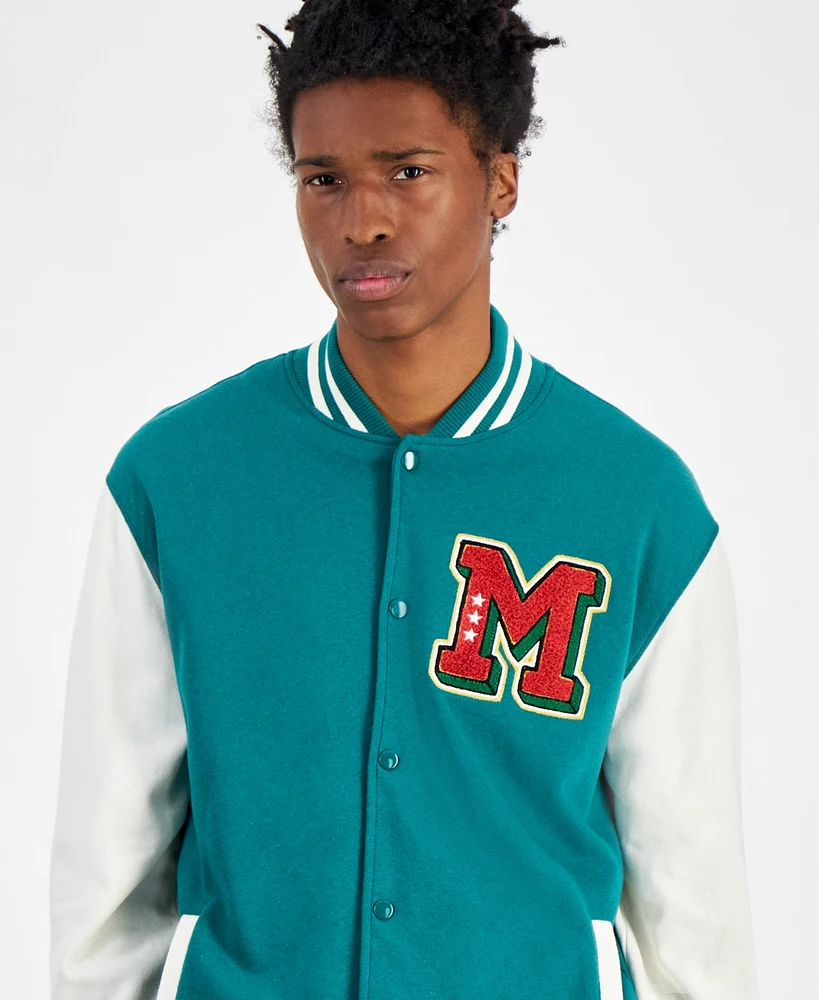 Hybrid Men's Mickey Mouse Colorblocked Fleece Varsity Bomber Jacket