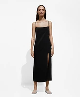 Mango Women's Side-Slit Satin Dress