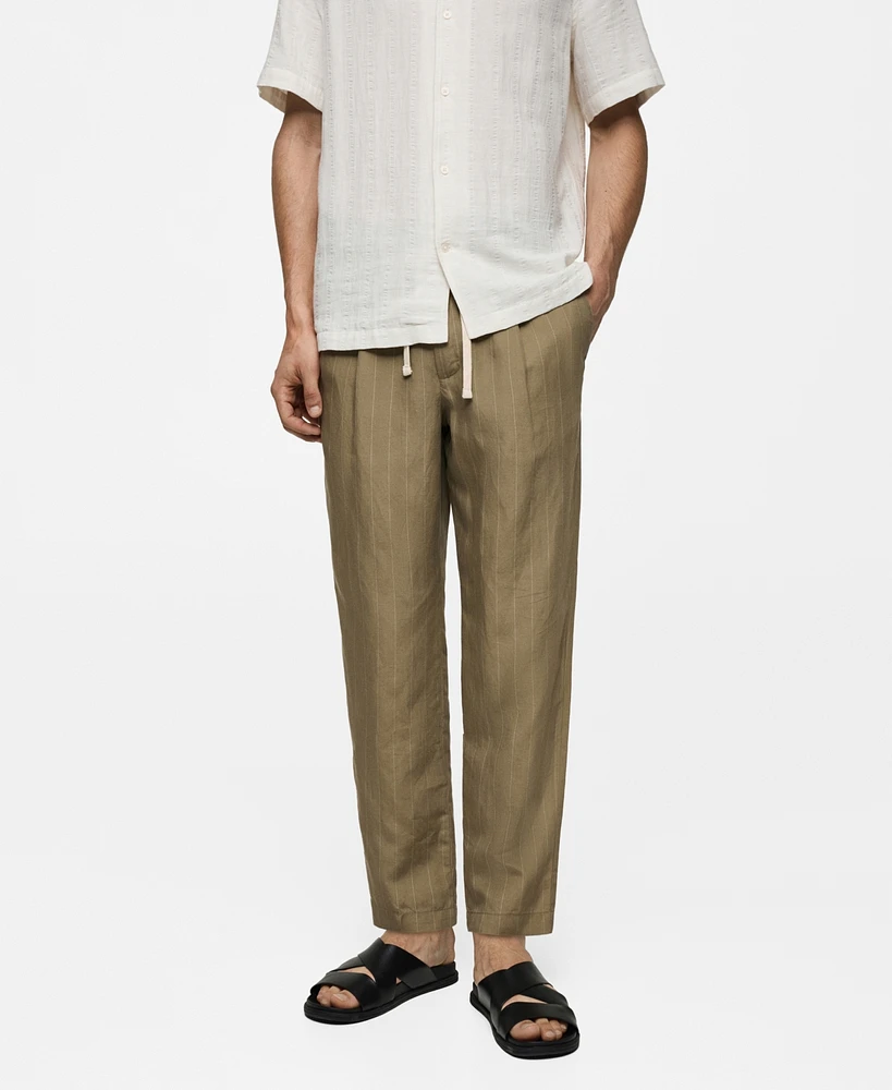 Mango Men's Drawstring Detail Striped Pants