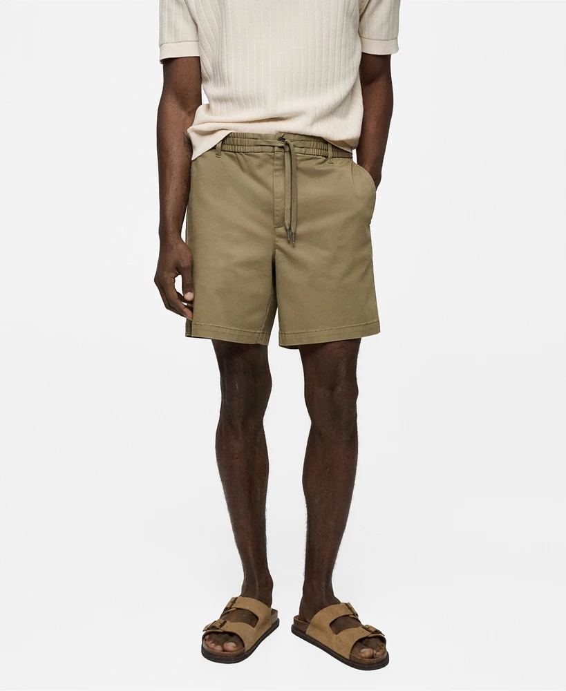 Mango Men's Drawstring Detail Cotton Shorts