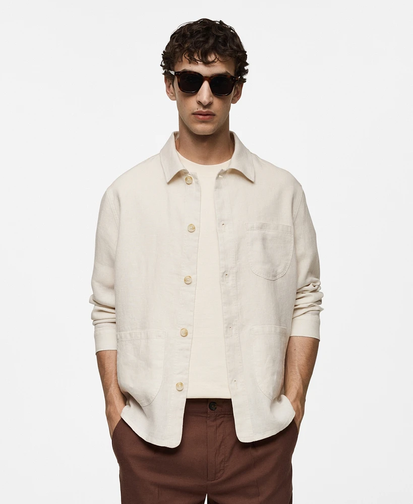 Mango Men's Linen Pockets Detail Overshirt